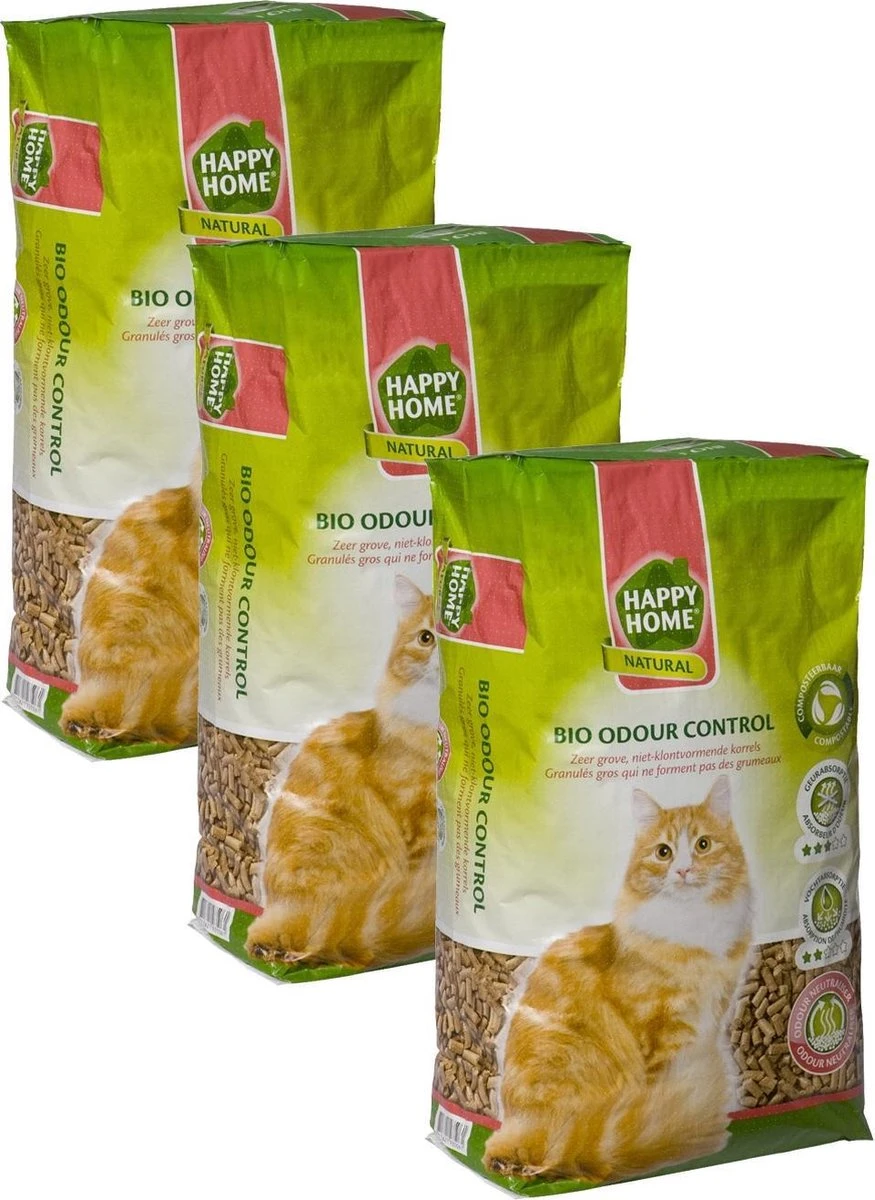 Happy Home Natural Bio Odour Control - Kattenbakvulling - 3 X 20 L 3 Happy Home Natural Bio Odour Control - Kattenbakvulling - 3 X 20 L