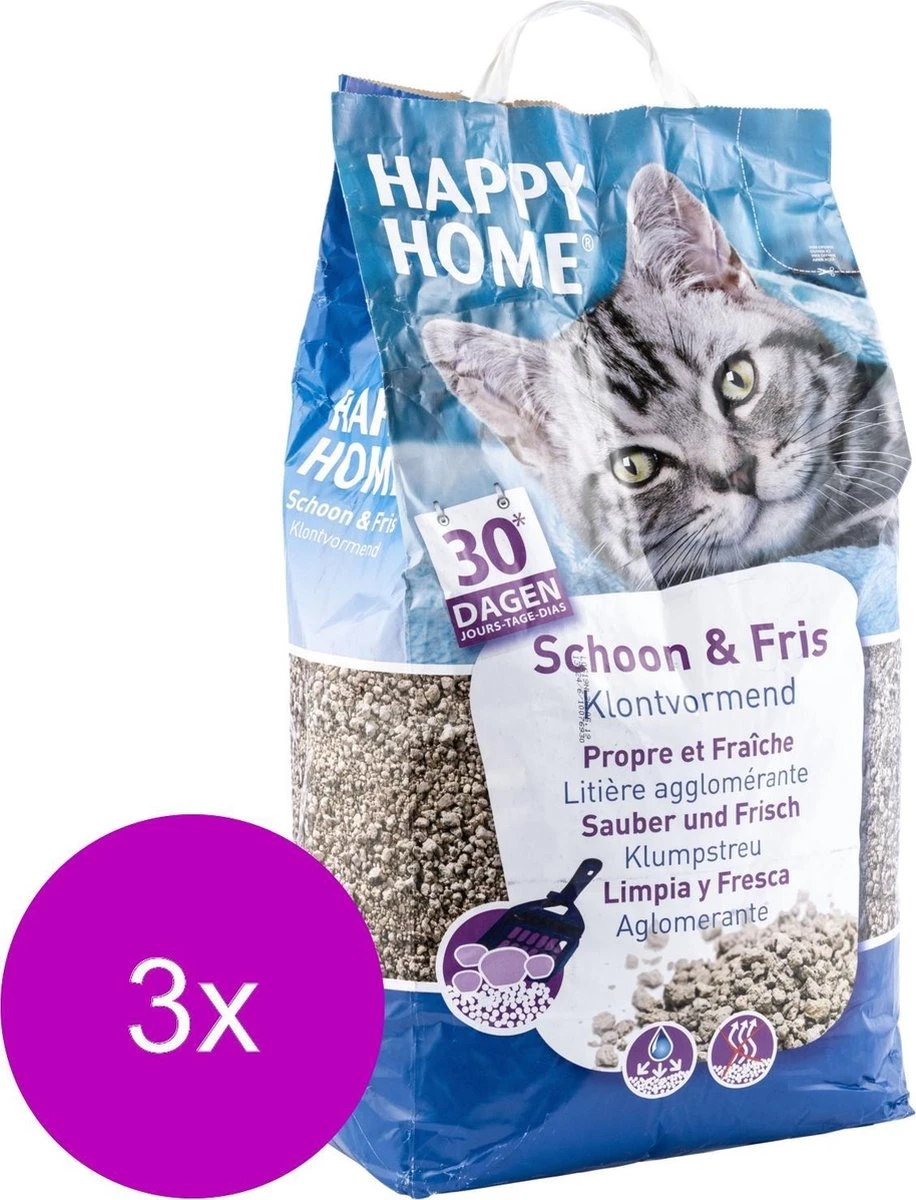 Happy Home Clumping Clean - Kattenbakvulling - 3 X 20 L 3 Happy Home Clumping Clean - Kattenbakvulling - 3 X 20 L