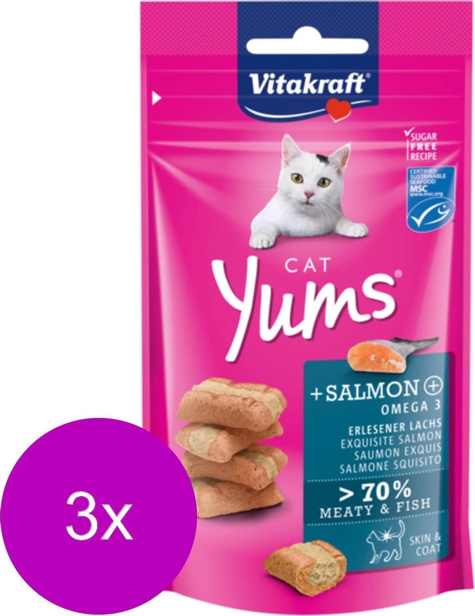 Vitakraft Cat Yums - Kat - Snack - Zalm - 3 X 40 Gr 3 Vitakraft Cat Yums - Kat - Snack - Zalm - 3 X 40 Gr