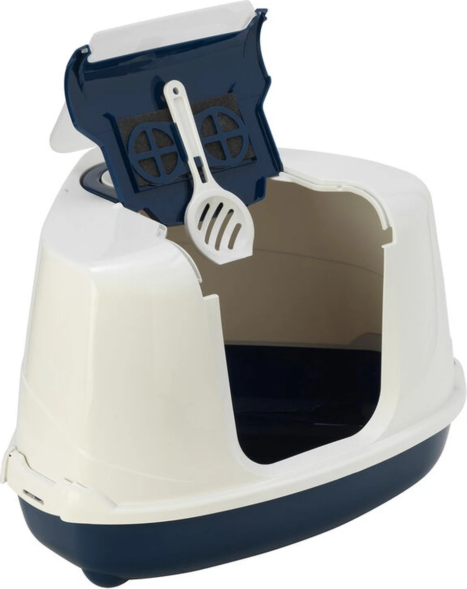 Moderna Flip Hoekkattenbak - Donkerblauw/Wit - 56 X 45 X 39 Cm 4 Moderna Flip Hoekkattenbak - Donkerblauw/Wit - 56 X 45 X 39 Cm - Afbeelding 2