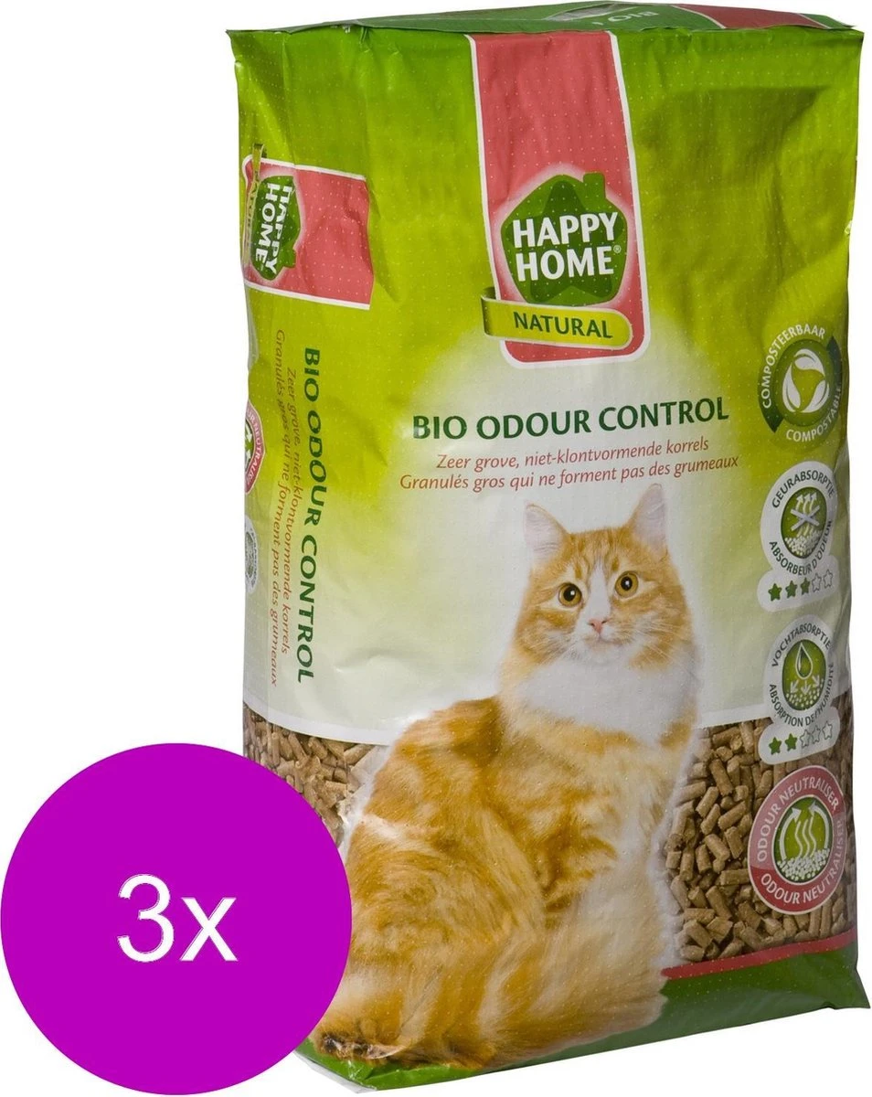 Happy Home Natural Bio Odour Control - Kattenbakvulling - 3 X 20 L 4 Happy Home Natural Bio Odour Control - Kattenbakvulling - 3 X 20 L - Afbeelding 2