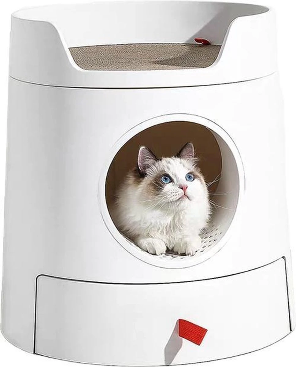 A Sunny Day Kattenbak Met Lade, Bedje En Krabplank - Inclusief Schepje - Design Kattenbak - Wit - Dichte Kattenbak - Kattenbak Gesloten 4 A Sunny Day Kattenbak Met Lade, Bedje En Krabplank - Inclusief Schepje - Design Kattenbak - Wit - Dichte Kattenbak - Kattenbak Gesloten - Afbeelding 2