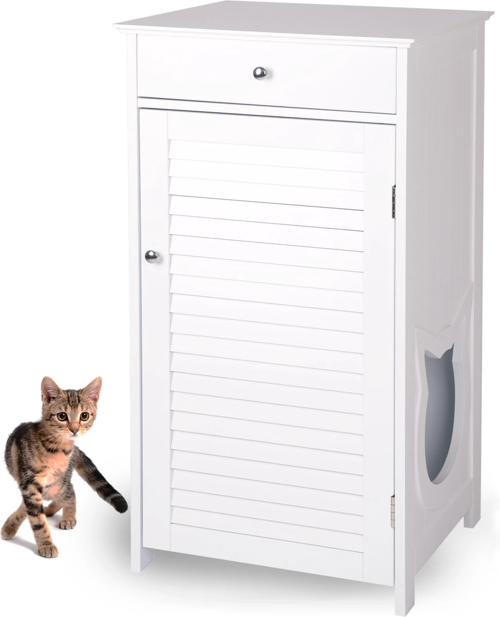 WONDERMAKE® Grote Kattenkast Houten Voor Kattenbak Kattentoilet, XL-kattenbak Dressoir Kastje Met Schuiflade, Designer Kattenhuis Met Kattenhol Kattenbakkast, Kasten Kast Voor Katten Binnen Hoog, 51 X 46 X 96 Cm, Wit 3 WONDERMAKE® Grote Kattenkast Houten Voor Kattenbak Kattentoilet, XL-kattenbak Dressoir Kastje Met Schuiflade, Designer Kattenhuis Met Kattenhol Kattenbakkast, Kasten Kast Voor Katten Binnen Hoog, 51 X 46 X 96 Cm, Wit