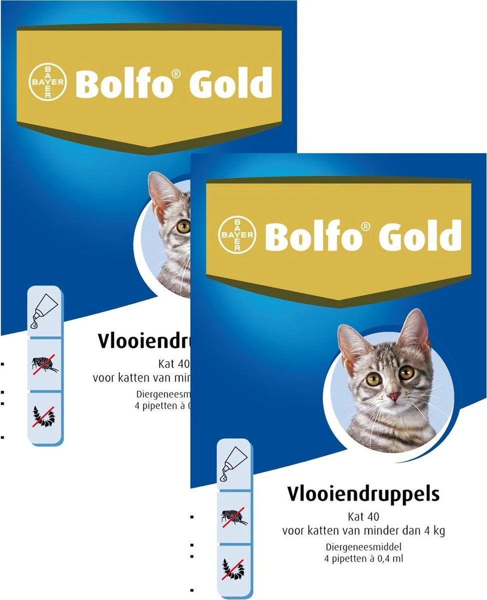 Bolfo Gold Kat 40 - Anti Vlooienmiddel - 2 X 4 Stuks 0 - 4 Kg 3 Bolfo Gold Kat 40 - Anti Vlooienmiddel - 2 X 4 Stuks 0 - 4 Kg