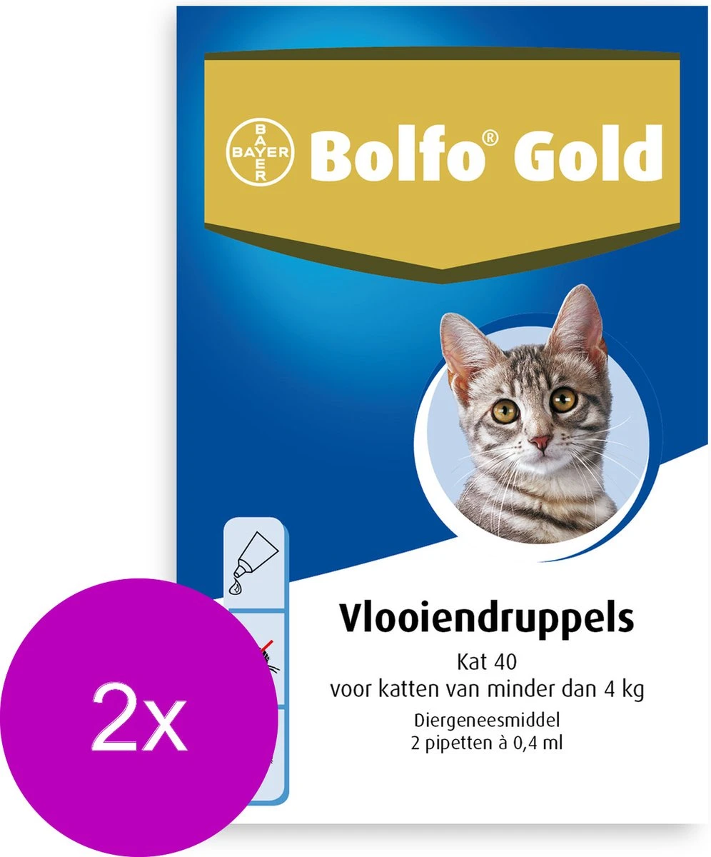 Bolfo Gold Kat 40 - Anti Vlooienmiddel - 2 X 2 Stuks 0 - 4 Kg 4 Bolfo Gold Kat 40 - Anti Vlooienmiddel - 2 X 2 Stuks 0 - 4 Kg - Afbeelding 2